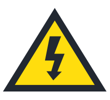 Figyelmeztetés elektromos feszültségre, tilalom- és száloptikai jelzések